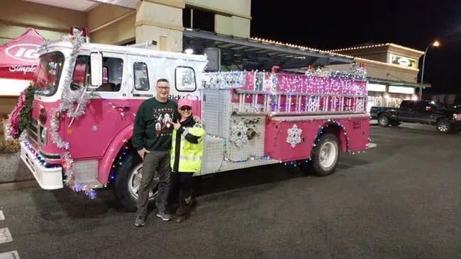 Rick's pink fire engine at a community event